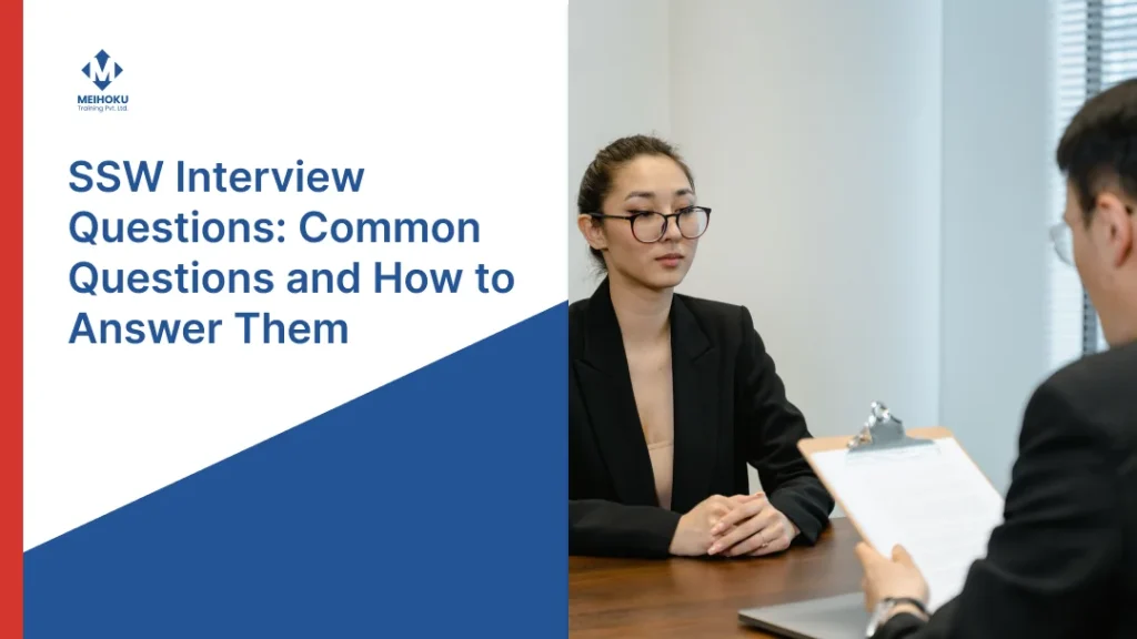 SSW interview questions guide showing a candidate preparing for an interview with an interviewer.